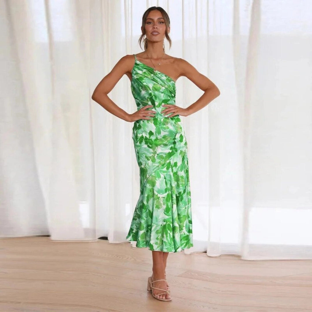 Kathy™ | Women’s Maxi Dress with Asymmetrical Cut and Floral Pattern