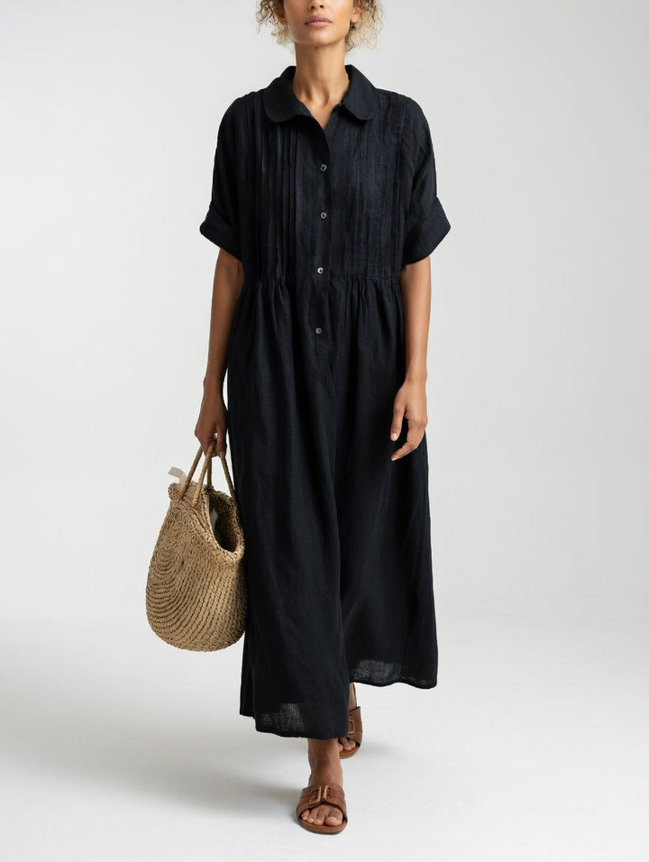 Lysandra flowing cotton shirt dress - Black