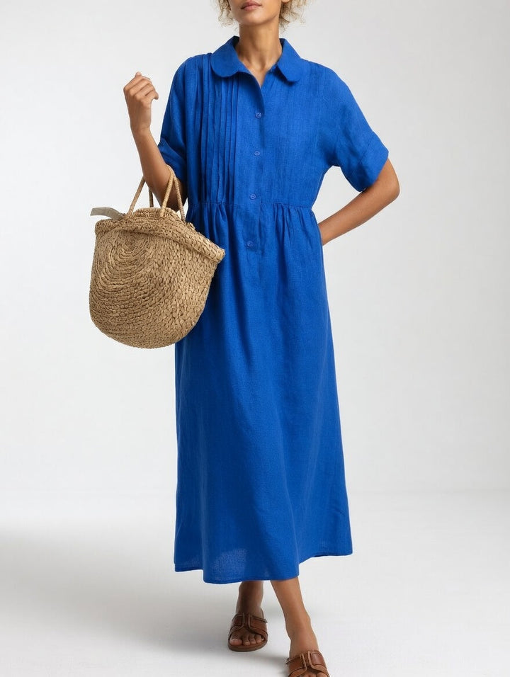 Lysandra flowing cotton shirt dress - Blue