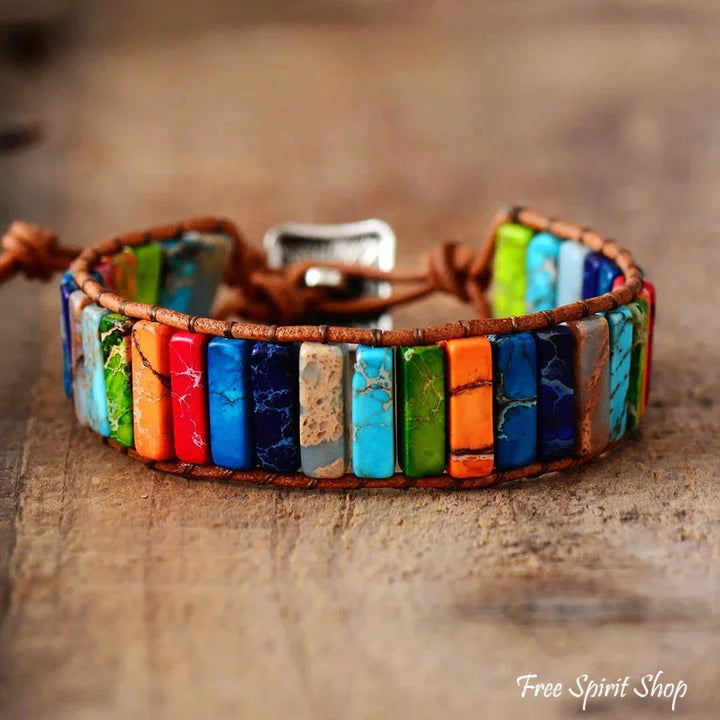 Mara | Handmade Rainbow Jasper Leather Wrap