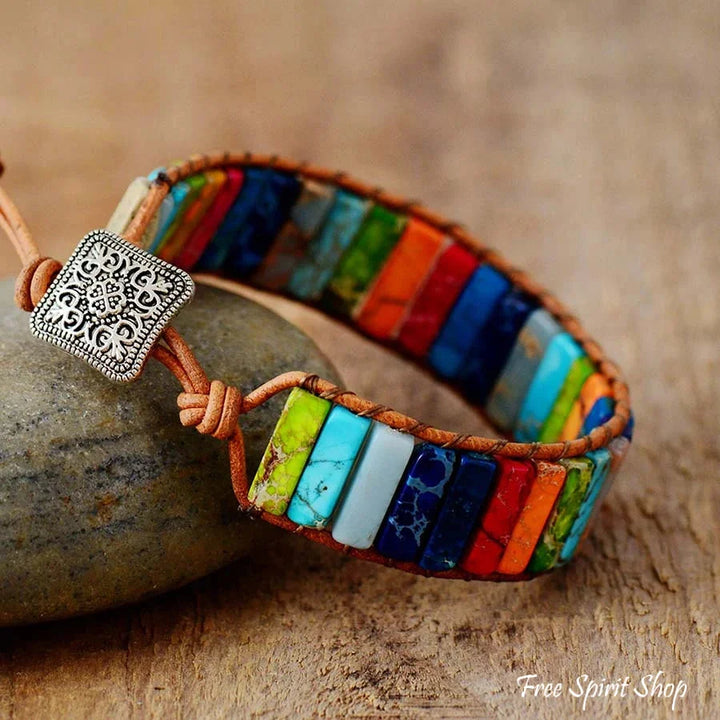 Mara | Handmade Rainbow Jasper Leather Wrap