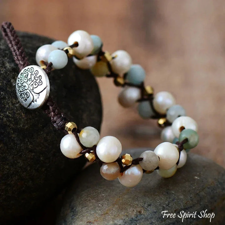June | Freshwater Pearl & Amazonite Wrap