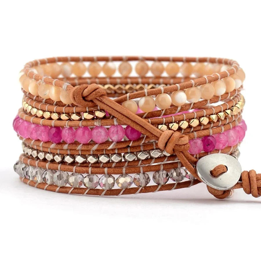 Monica | Sunstone & Pink Bead Wrap