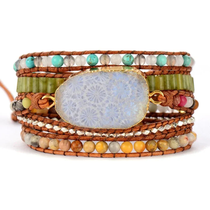 Wendy | Handmade Natural Chrysanthemum Gemstone Leather