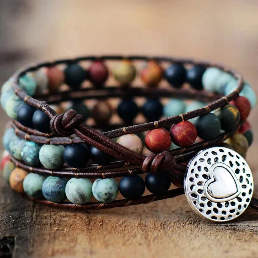 Agnes | Semi-Precious Gemstones "LOVE" Leather Wrap