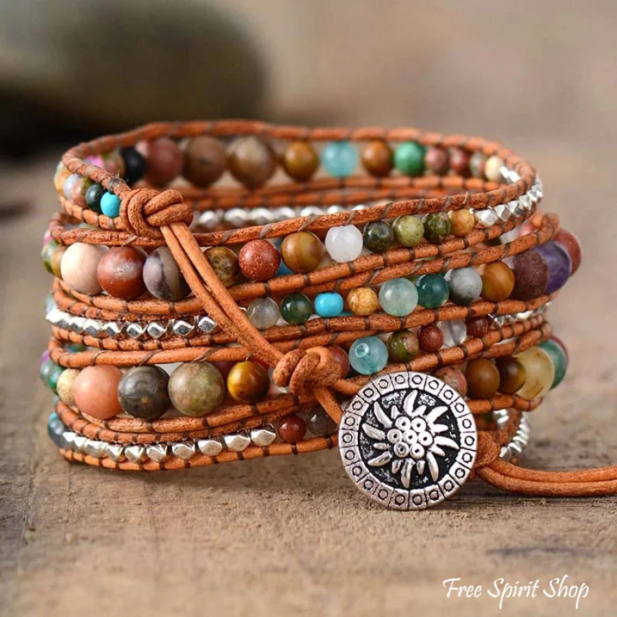 Kim | Handmade Natural Gemstone Mix Leather