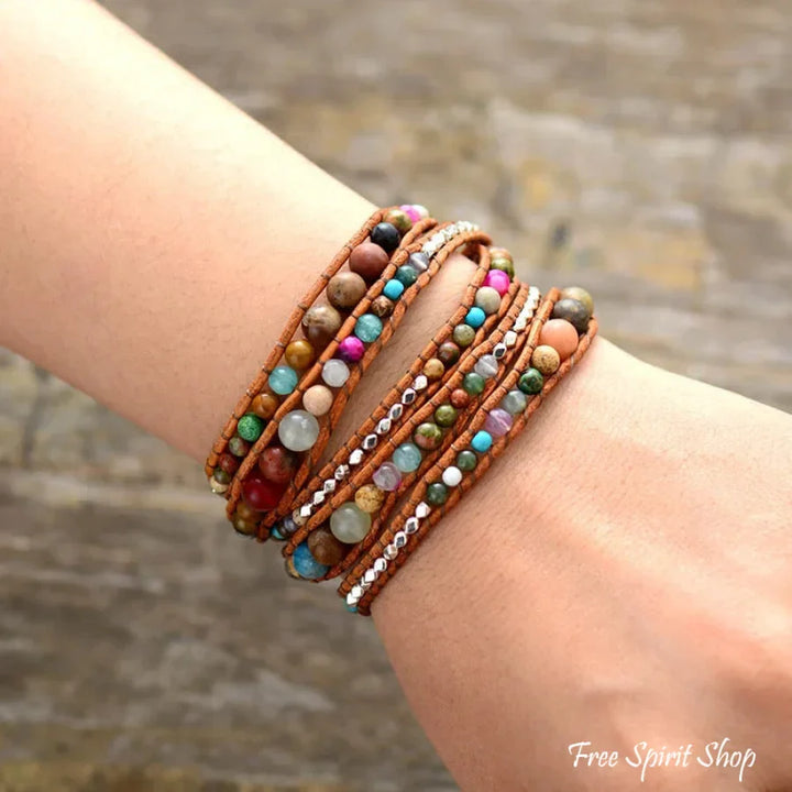 Kim | Handmade Natural Gemstone Mix Leather