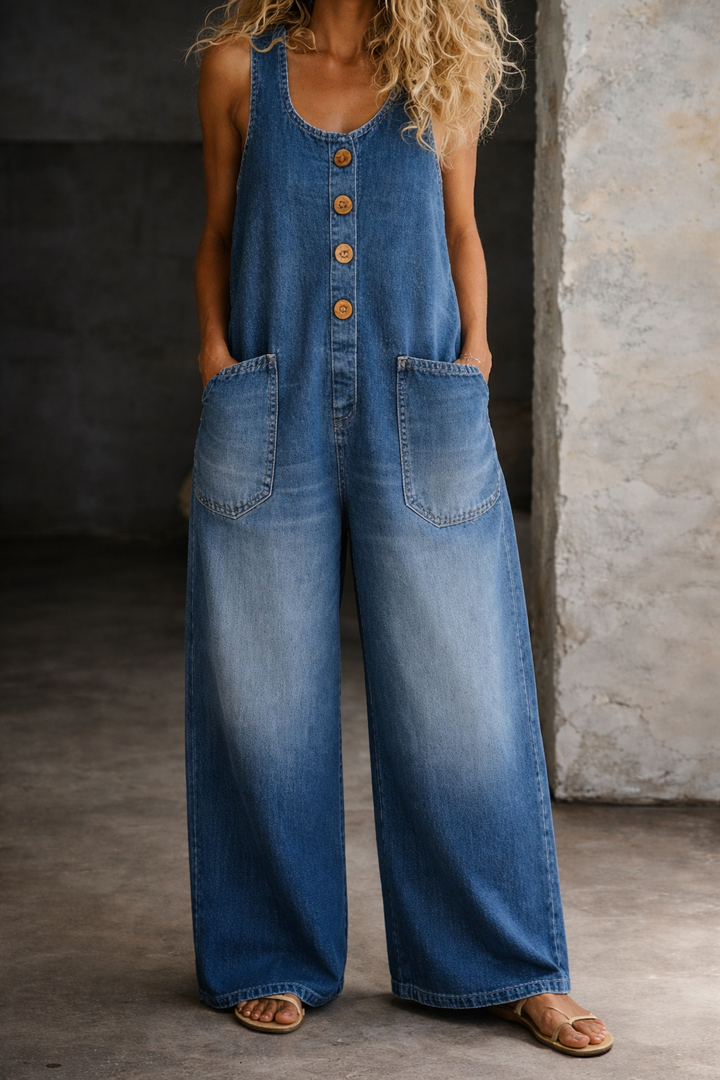 Salome | Cotton Denim Jumpsuit with Vintage Wash