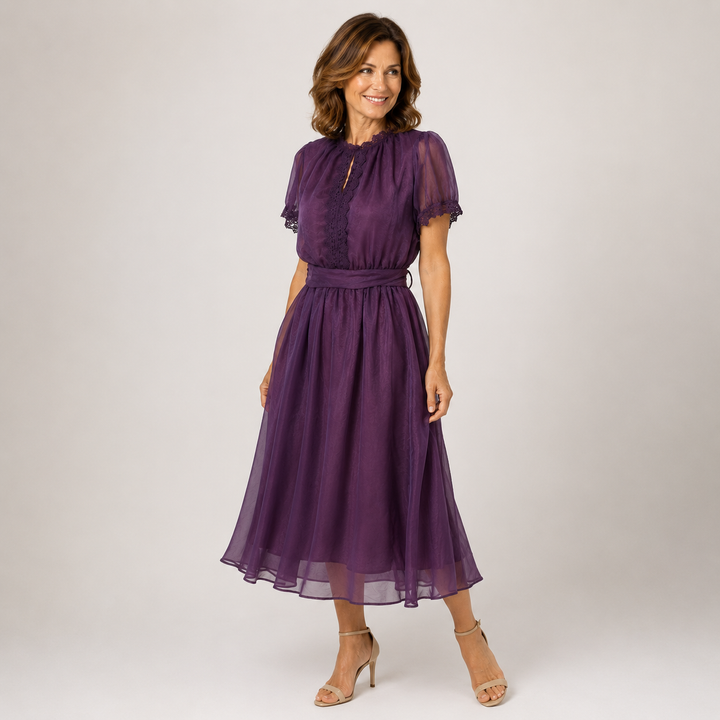 Coco | Maxi Dress with Teardrop Neckline and Chiffon Lace Trim