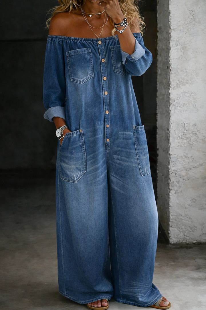 Elena | Long Sleeve Jumpsuit with Off-Shoulder Design