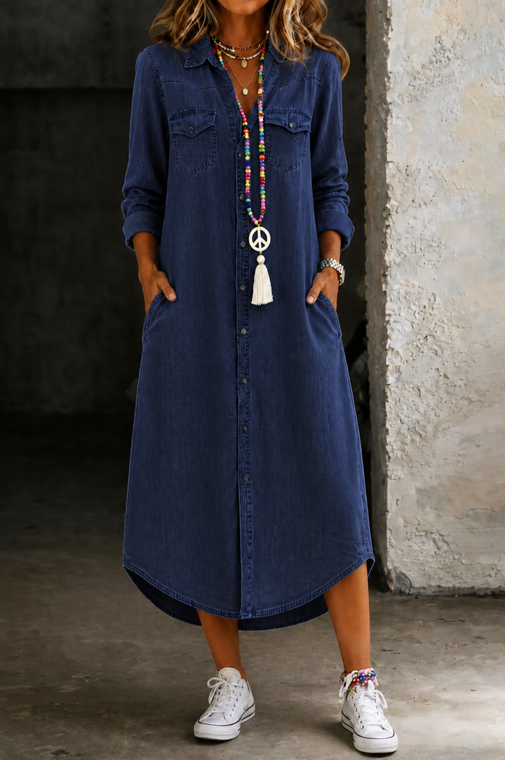 Elara | Long Denim Shirt Dress