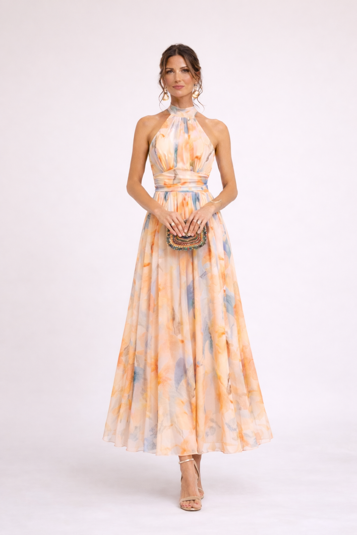 Camille | Watercolour Halter Maxi Dress