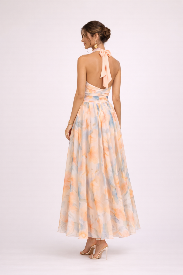 Camille | Watercolour Halter Maxi Dress