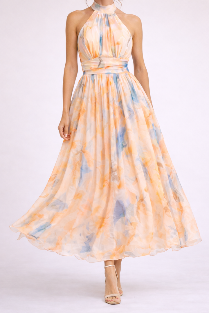 Camille | Watercolour Halter Maxi Dress