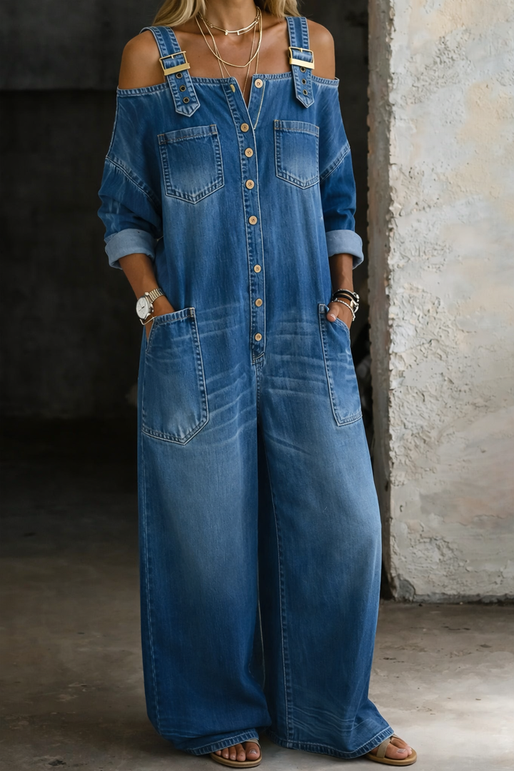 Sofía | Denim Jumpsuit with Off-the-Shoulder Design