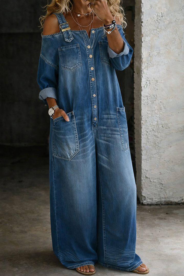 Sofía | Denim Jumpsuit with Off-the-Shoulder Design