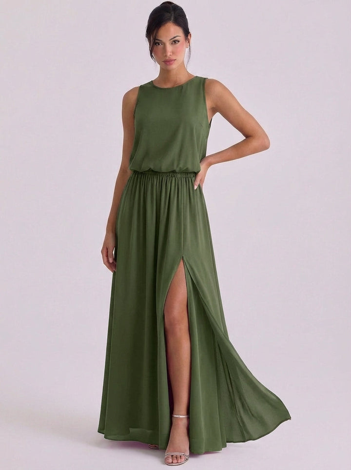 Clara | Chiffon Blouson Top Maxi Dress Sleeveless High-Slit