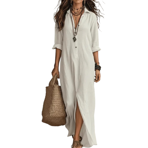 Agnes™ | Elegant Long Linen Shirt Dress