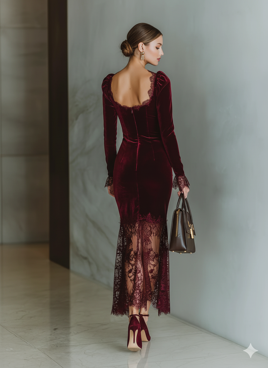 Gabi | Burgundy Velvet Lace Fitted