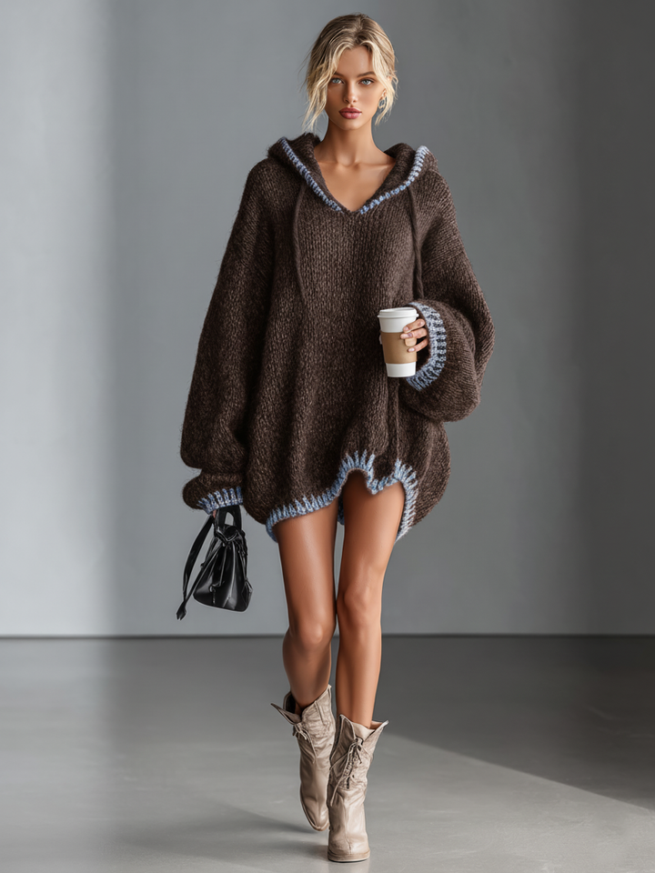 Serena | Loose Hooded Pink Trimmed