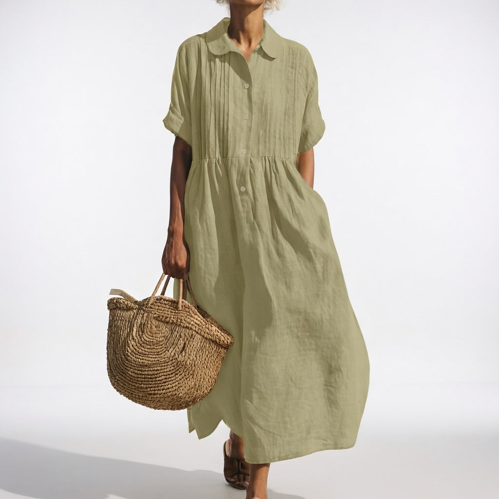 Lysandra flowing cotton shirt dress - Sage