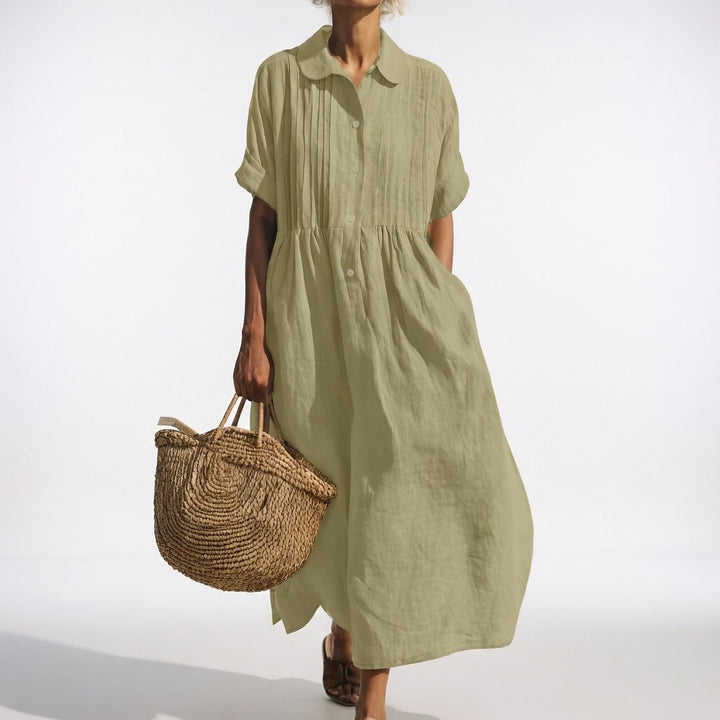 Lysandra flowing cotton shirt dress - Sage