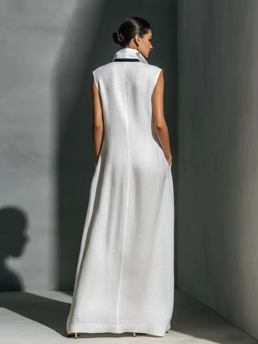 Seraphine | Color Block Stand-Collar Maxi Dress