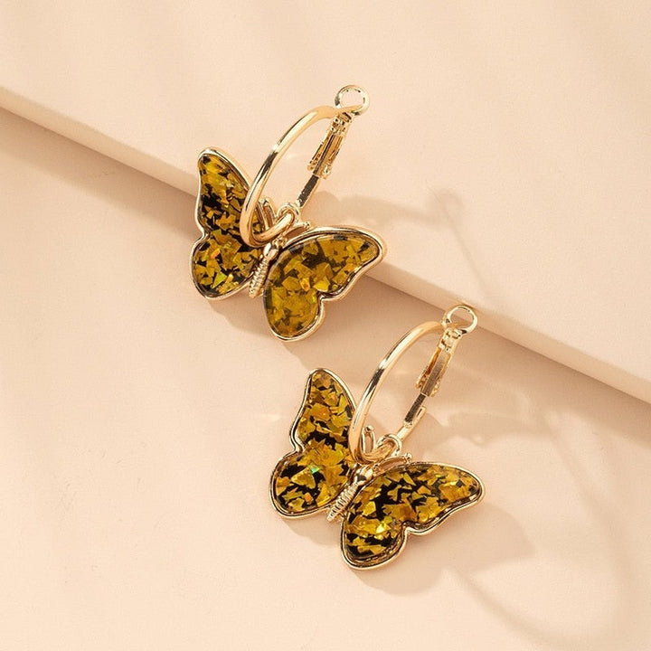 Gold Hoop Earrings with Multicolour Butterflies