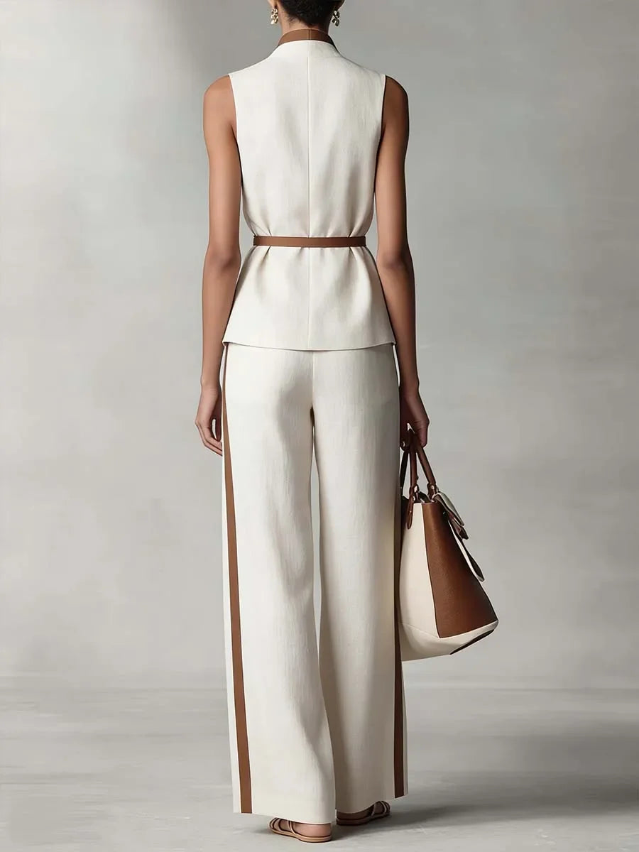 Aurora | V-Neck Belted Wide-Leg Two-Piece Set