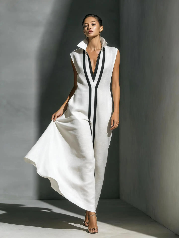 Seraphine | Color Block Stand-Collar Maxi Dress