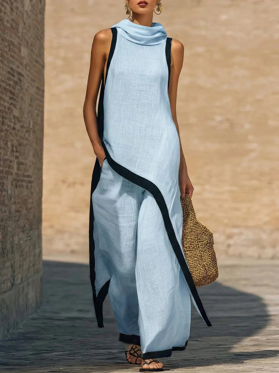 Vivienne | Contrast Trim Tunic & Wide-Leg Set