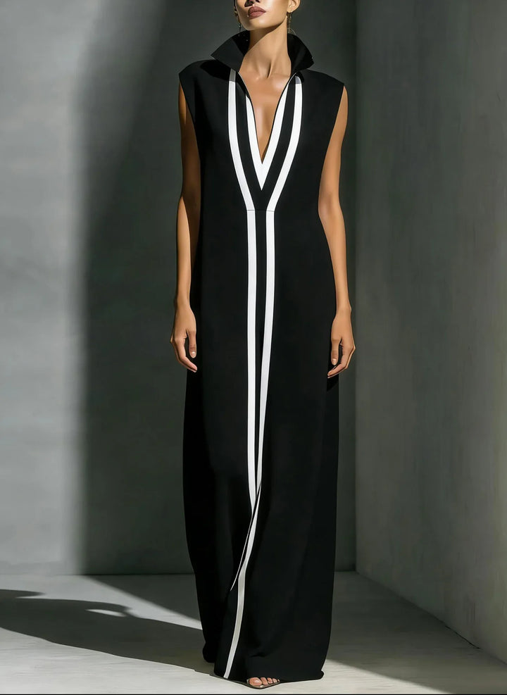 Seraphine | Color Block Stand-Collar Maxi Dress