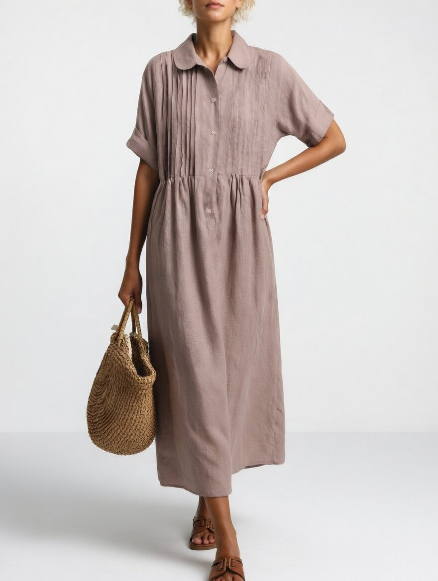 Lysandra flowing cotton shirt dress - Khaki