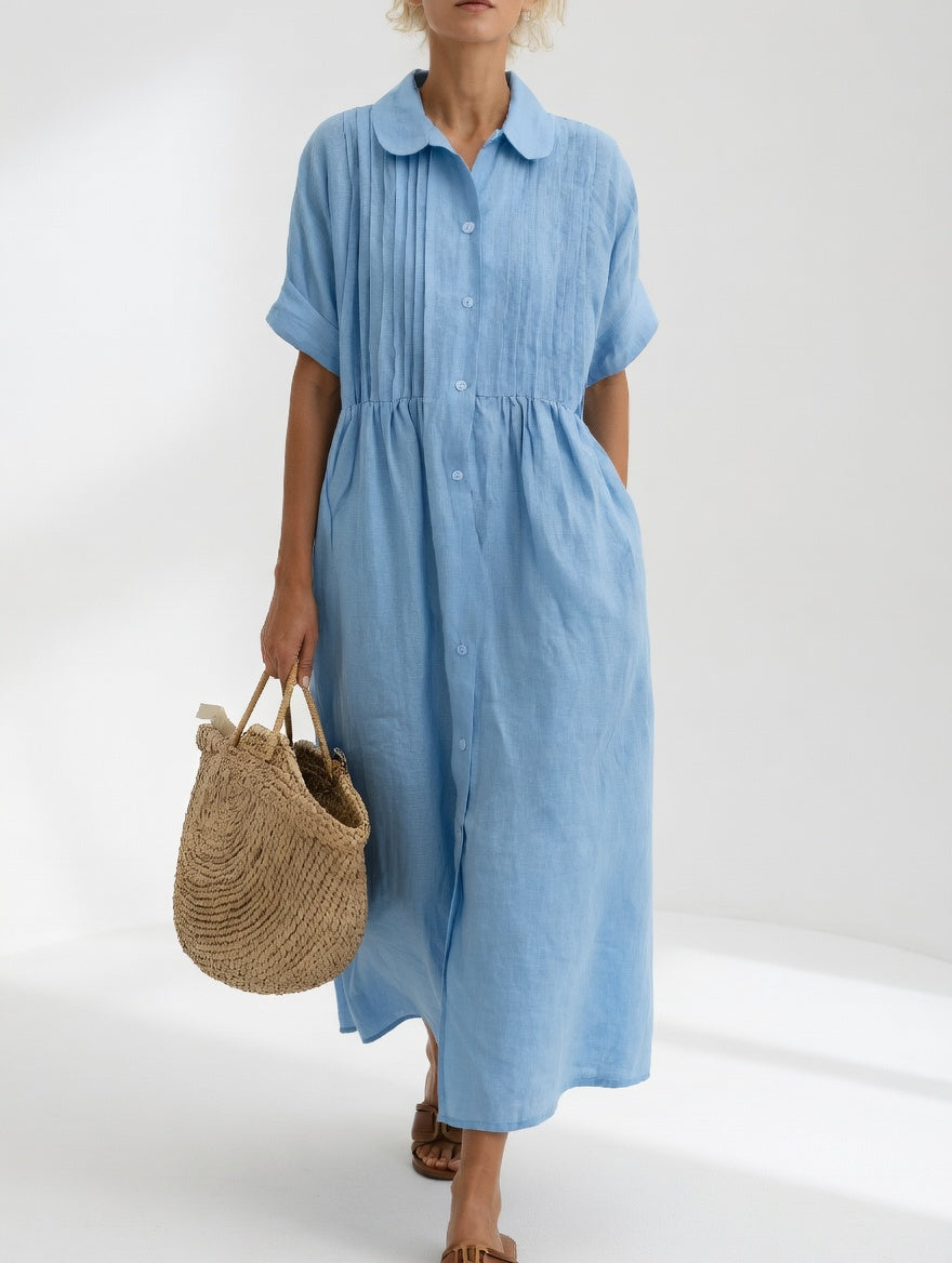 Lysandra flowing cotton shirt dress - Light Blue