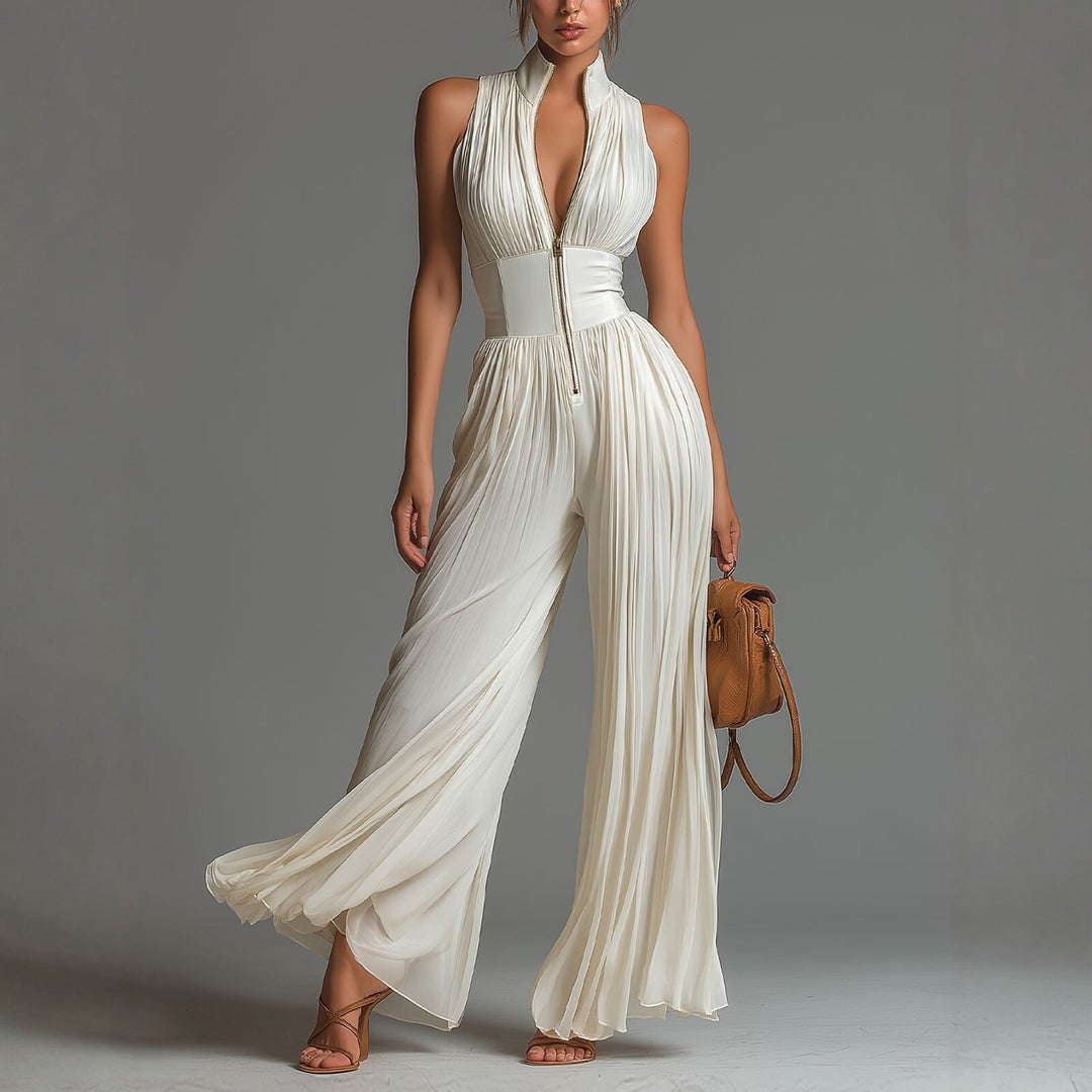 Sylvie | White Chiffon Wide Leg Jumpsuit