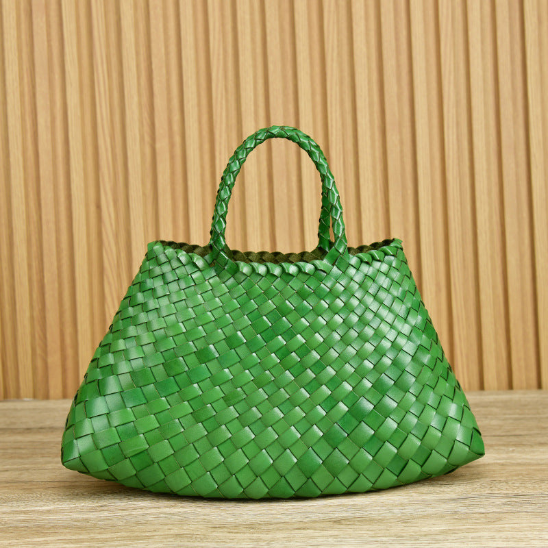 Vera | Woven Women's Handbag Made of Genuine Leather with Double Handles – Large Everyday Bag