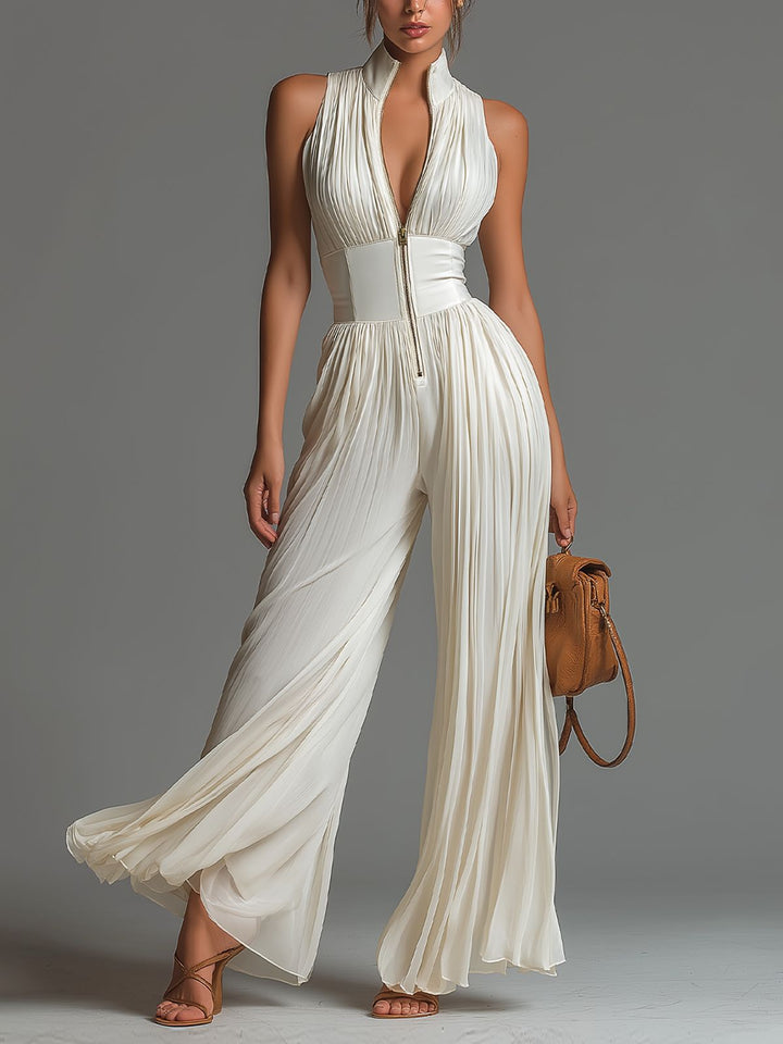 Sylvie | White Chiffon Wide Leg Jumpsuit