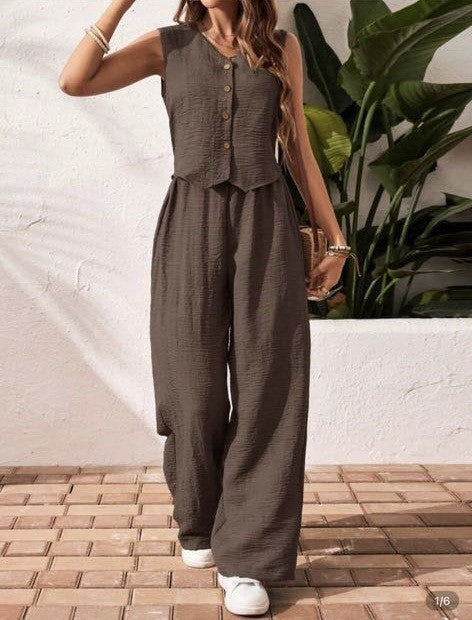 Charissa™ | Elegant Sleeveless V-Neck Top and Trousers Set