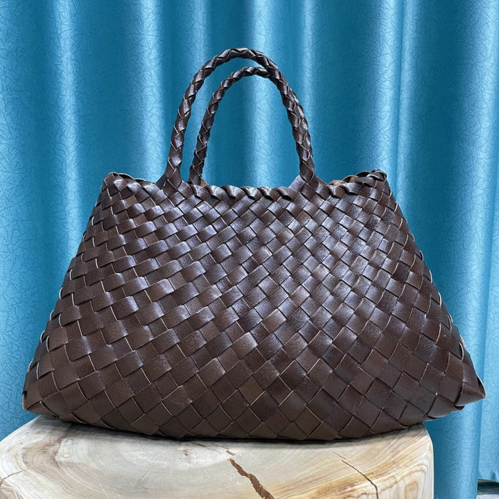 Vera | Woven Women's Handbag Made of Genuine Leather with Double Handles – Large Everyday Bag