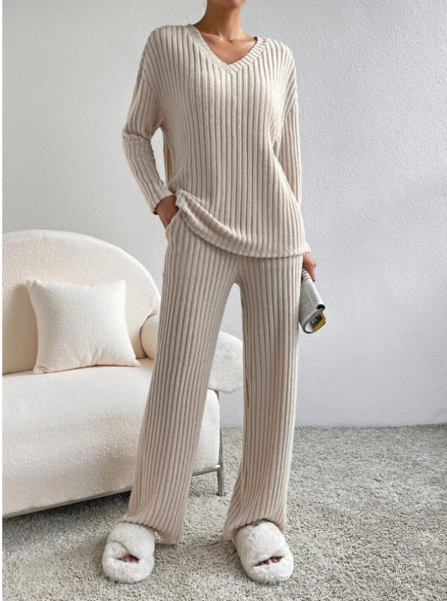 Elma™ | Casual Long Sleeve V-Neck Top and Pants Set
