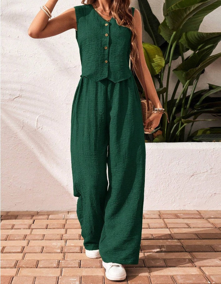 Charissa™ | Elegant Sleeveless V-Neck Top and Trousers Set