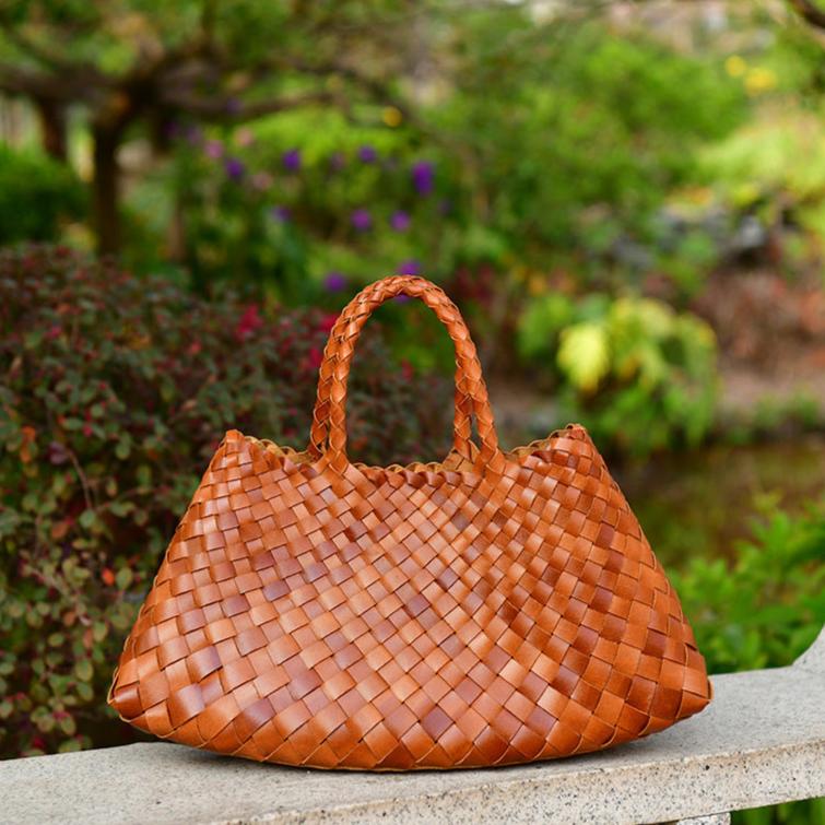 Vera | Woven Women's Handbag Made of Genuine Leather with Double Handles – Large Everyday Bag