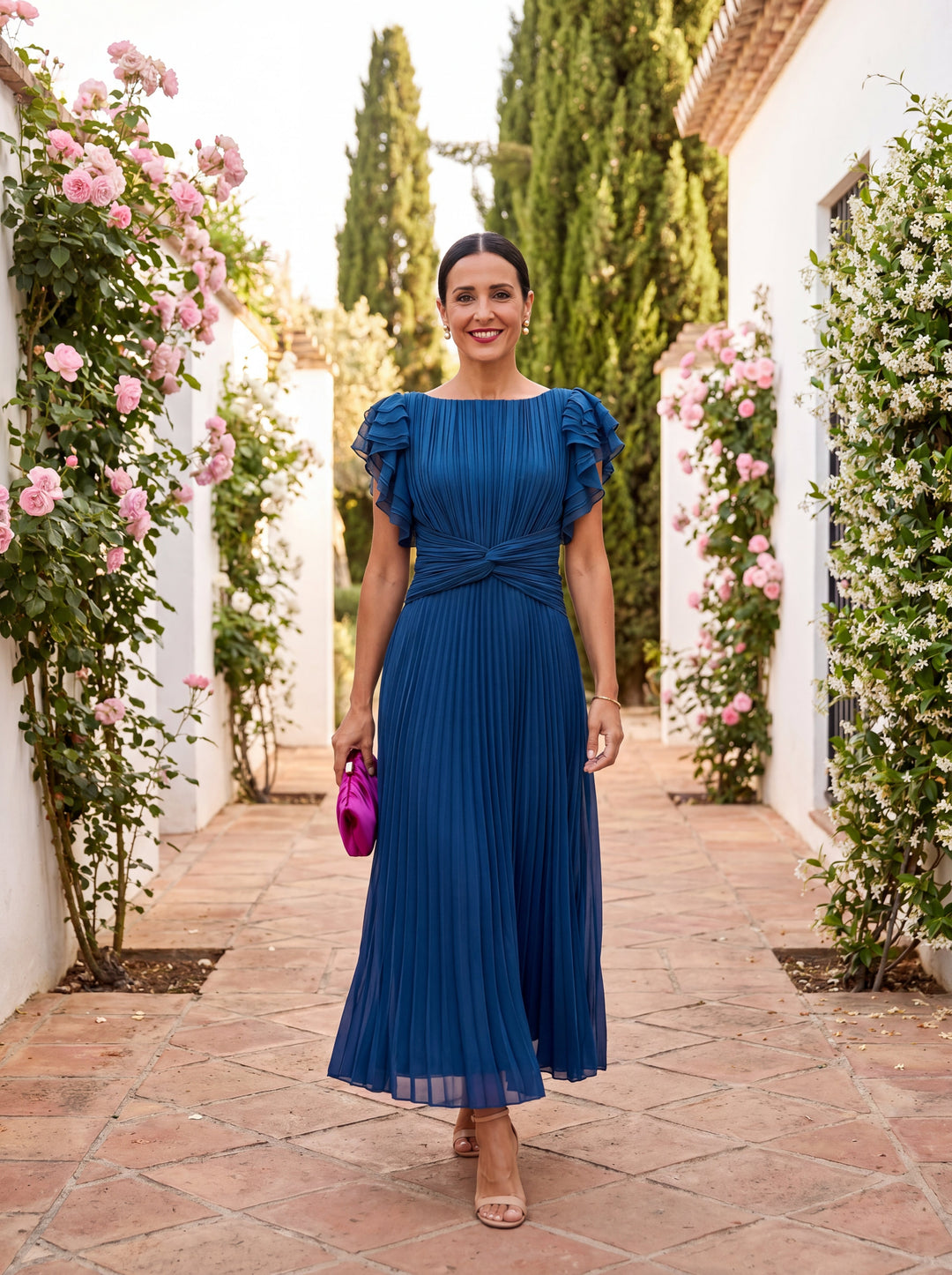 Amelia | Pleated Maxi Dress with Tie Waist