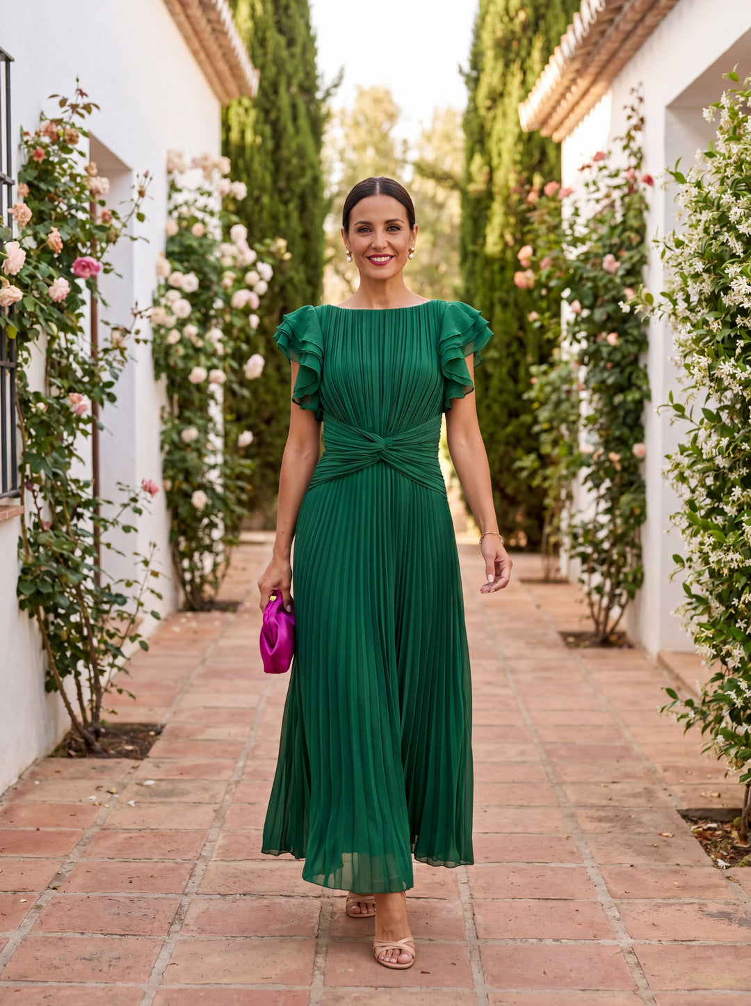 Amelia | Pleated Maxi Dress with Tie Waist
