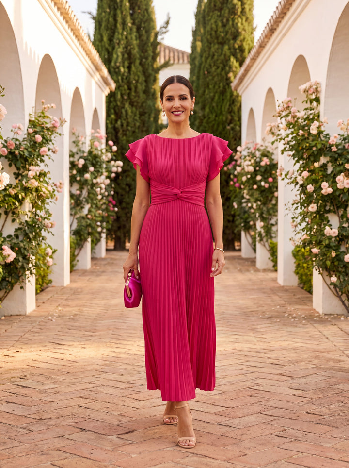 Amelia | Pleated Maxi Dress with Tie Waist