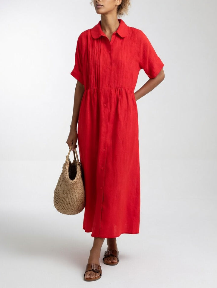 Lysandra flowing cotton shirt dress - Red
