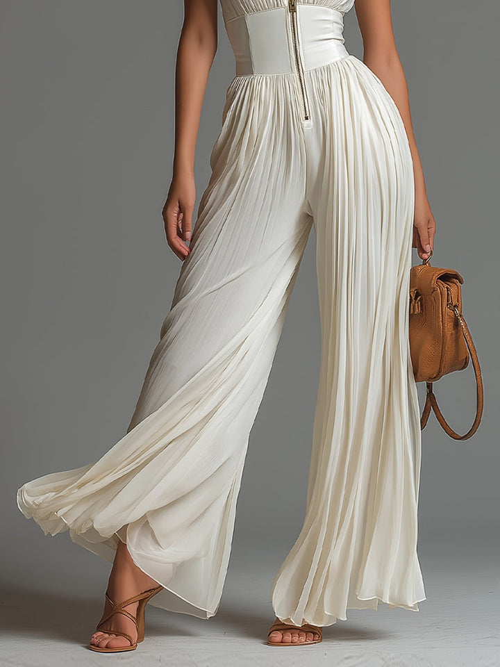 Bianca | White Pleated Chiffon Romper