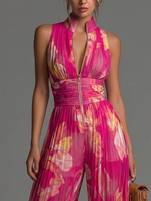 Delphine | Fuchsia Floral Pleated Romper