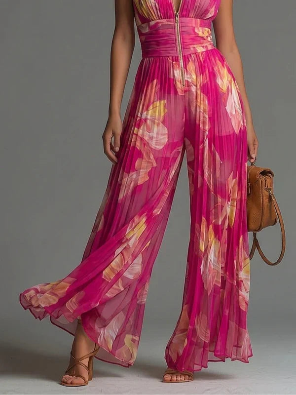 Delphine | Fuchsia Floral Pleated Romper