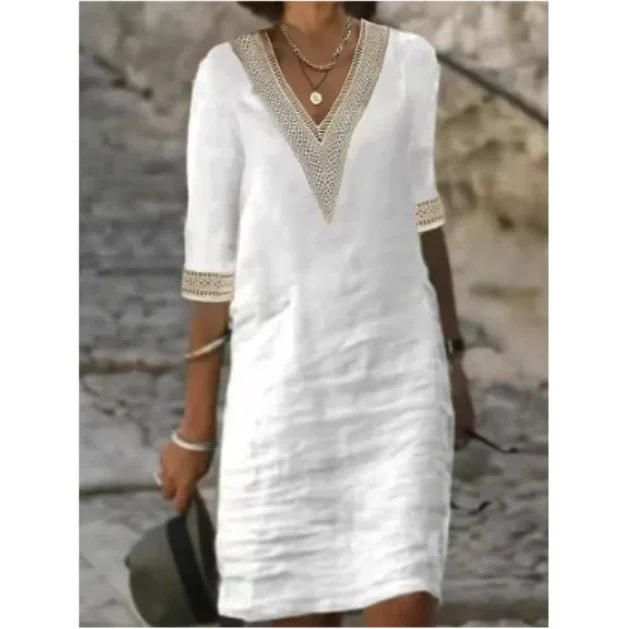 Maeve | Women's Cotton Linen V-Neck Mini Dress
